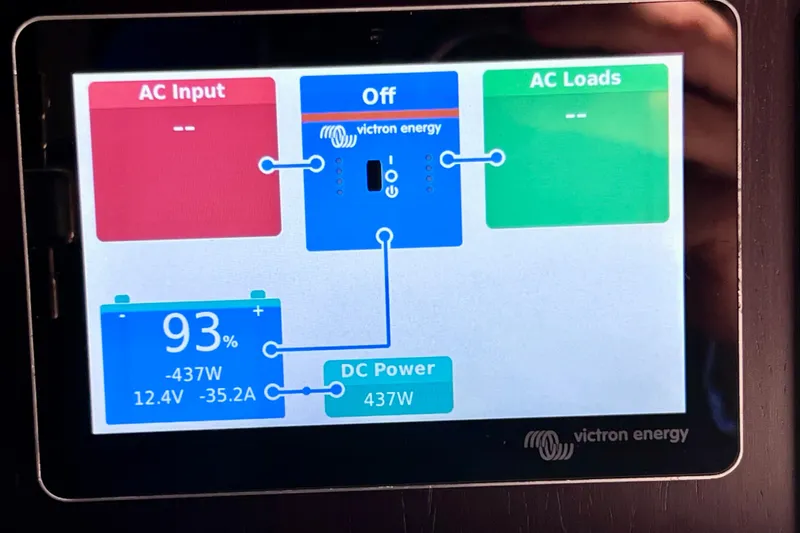 Slide: The Image of Victron Energy display showing power status on 2022 Windy SR 44 BLACKHAWK boat. - 90