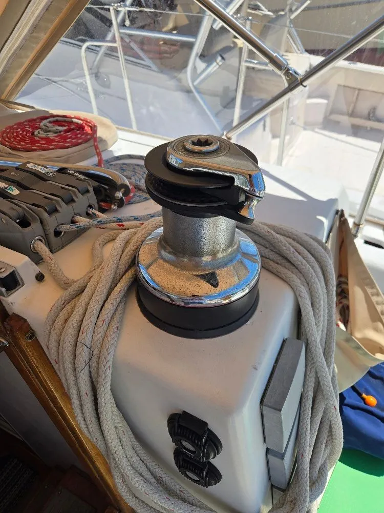 Slide: The Image of Close-up of a winch on a 1995 Freedom sloop. - 36