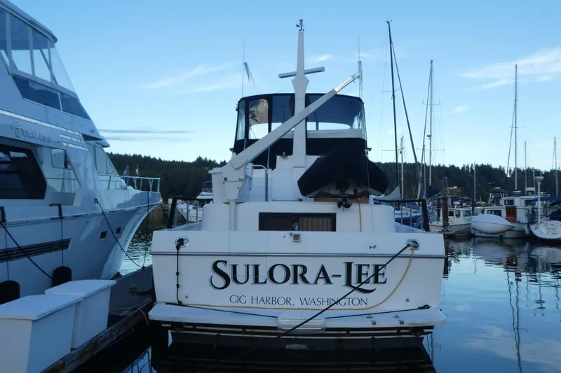 Slide: The Image of Ocean Alexander 456 Classicco yacht docked at marina, Gig Harbor, Washington, 1992 model. - 68