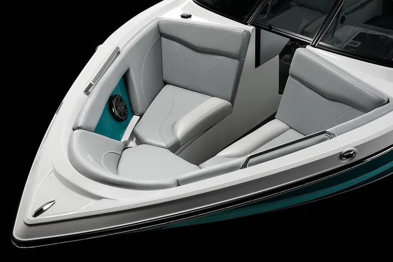 Slide: The Image of Manufacturer Provided Image: 2018 MasterCraft XT23 boat interior with cushioned seating and speaker. - 11