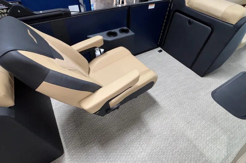 Slide: The Image of Luxurious beige and black seating in 2026 Evotti 525QL boat interior. - 16
