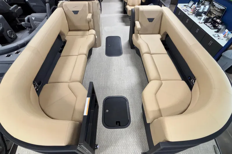 Slide: The Image of Luxurious seating inside 2026 Evotti 525QL boat, featuring beige upholstery and modern design. - 29