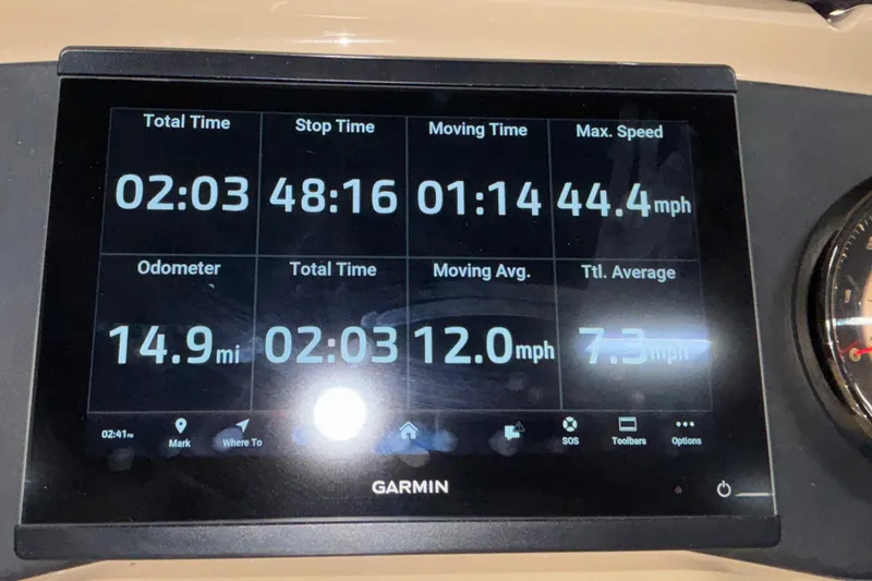 Slide: The Image of Dashboard display of Evotti 525QL 2026 showing trip statistics and speed metrics. - 45