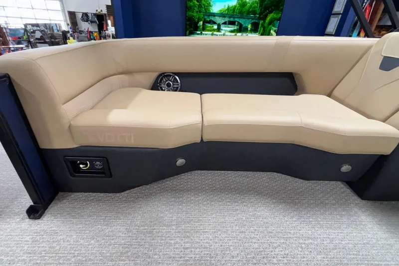 Slide: The Image of Luxurious beige seating in 2026 Evotti 525QL boat interior. - 8
