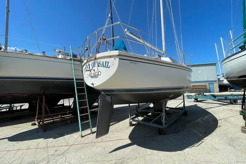 Slide: The Image of Catalina 30 sailboat from 1988 on dry dock in Chicago marina. - 5