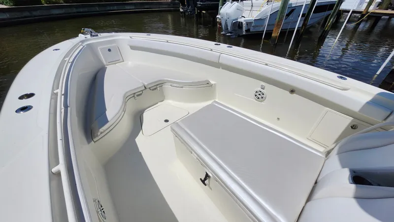 Slide: The Image of Interior view of a 2014 Hydra-Sports 3400 CC boat at the dock. - 12