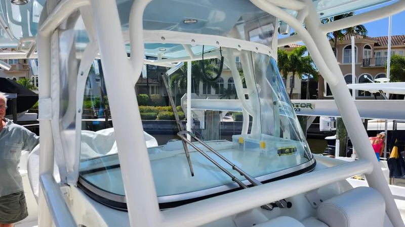 Slide: The Image of 2014 Hydra-Sports 3400 CC boat with modern helm console. - 26