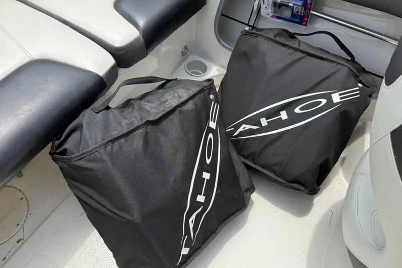 Slide: The Image of Black Tahoe bags on a 2016 Tahoe 500 TF boat interior. - 52