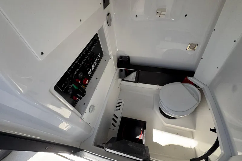 Slide: The Image of 2020 Blackfin 272 CC boat interior with control panel and marine toilet. - 33