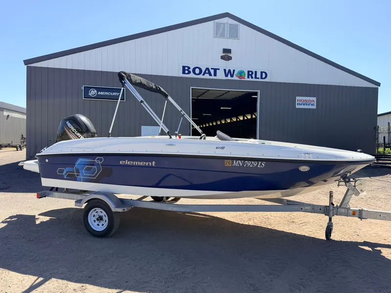 Slide: The Image of 2018 Bayliner Element E18 with 90HP Mercury 4Stroke outside boat workshop. - 41