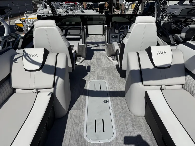 Slide: The Image of Luxurious Avalon Catalina Quad Lounge boat, 2026 model, with 500HP Mercury engine. - 6