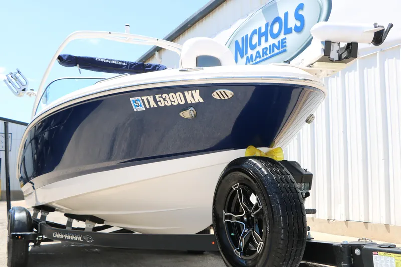 Slide: The Image of 2021 Chaparral 21 SSi Ski & Fish boat on trailer at Nichols Marine. - 5