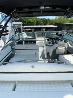 Slide: The Image of Interior of a 2019 Cobalt R5 Surf boat with luxurious seating. - 16