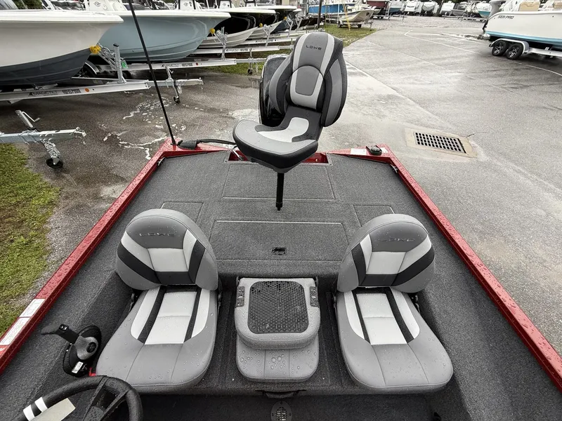 Slide: The Image of Interior of Lowe Stinger ST175 boat, 2026 model, featuring three seats. - 6