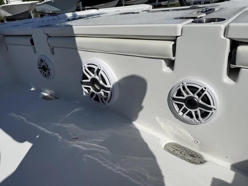 Slide: The Image of Speakers on a 2026 Tidewater 2500 Carolina Bay boat. - 15