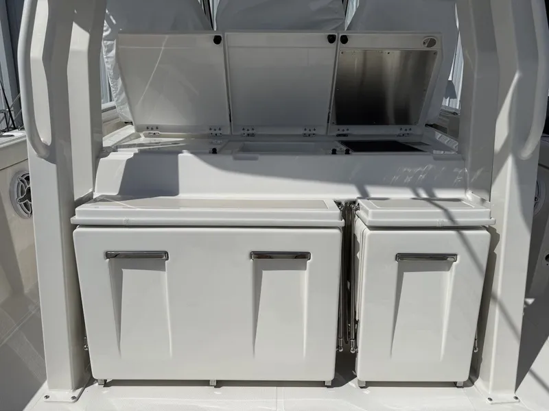 Slide: The Image of Interior of 2026 Pursuit S 358 Sport with storage compartments. - 21