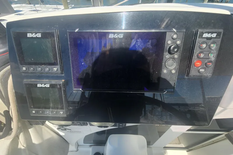 Slide: The Image of B&G navigation system on a 2019 Lagoon 380 catamaran dashboard. - 38