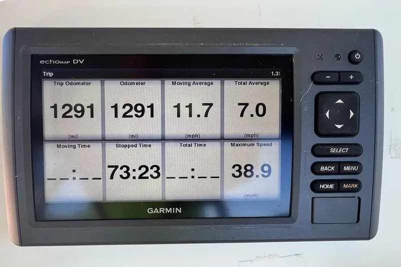 Slide: The Image of Garmin echoMAP DV displaying trip data for 2016 NauticStar 2110 Sport boat. - 11