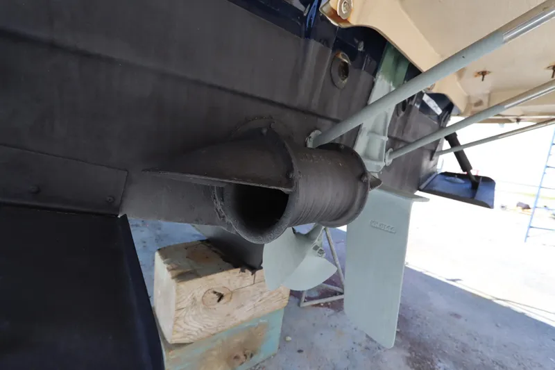 Slide: The Image of Close-up of 2015 Ranger Tugs R-27 boat propeller and exhaust system on dry dock. - 12
