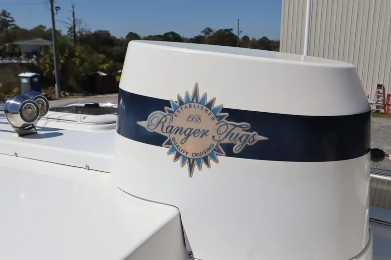 Slide: The Image of 2015 Ranger Tugs R-27 boat logo with "Quality Cruising" emblem. - 28