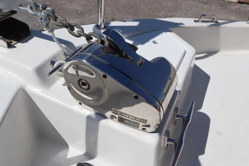 Slide: The Image of Chrome anchor winch on 2015 Ranger Tugs R-27 boat deck. - 32