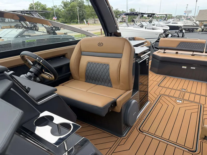 Slide: The Image of Luxurious interior of 2026 Cobalt R33 boat with elegant leather seating. - 25