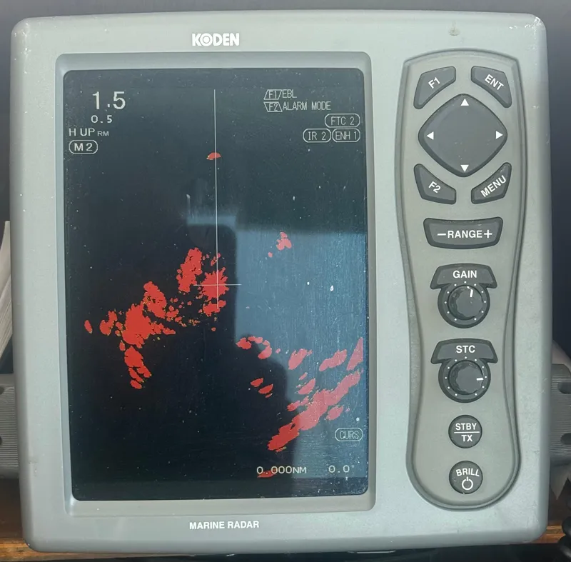 Slide: The Image of Marine radar display on a 1974 Dyer 29' Sport Fisher boat. - 24