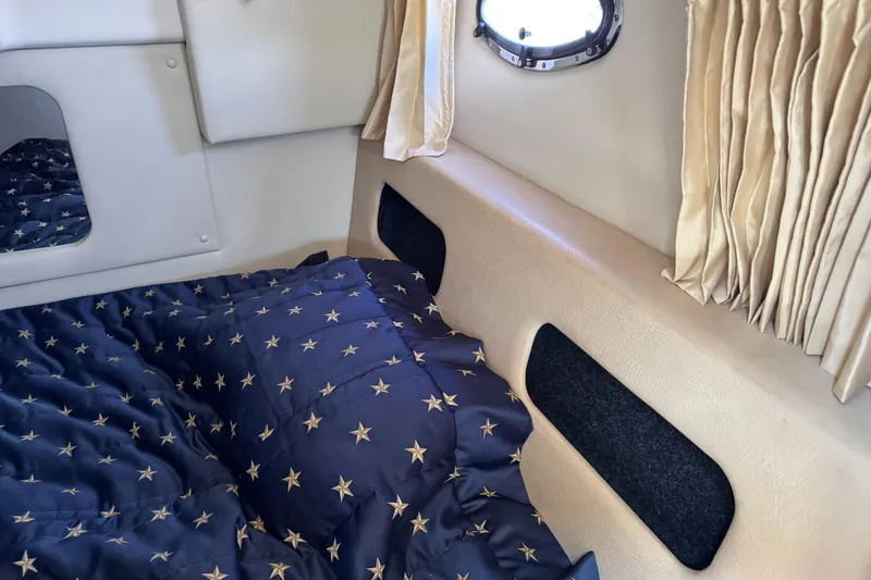 Slide: The Image of Interior cabin of 2007 Regal 3060 Window Express with star-patterned bedding. - 20