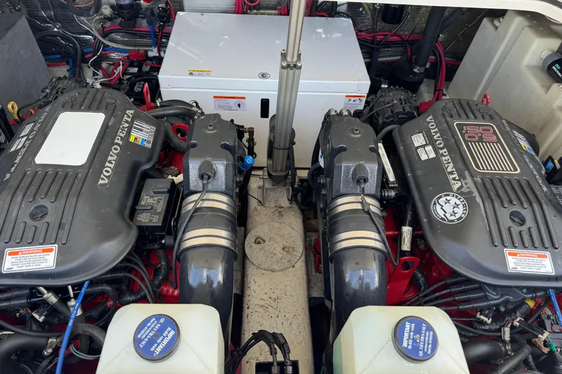 Slide: The Image of Engine compartment of a 2007 Regal 3060 Window Express with dual Volvo Penta engines. - 27