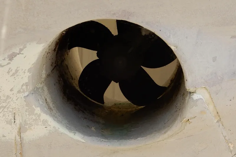 Slide: The Image of Close-up of a propeller in a 2022 Monterey 295 Sport Yacht hull. - 62