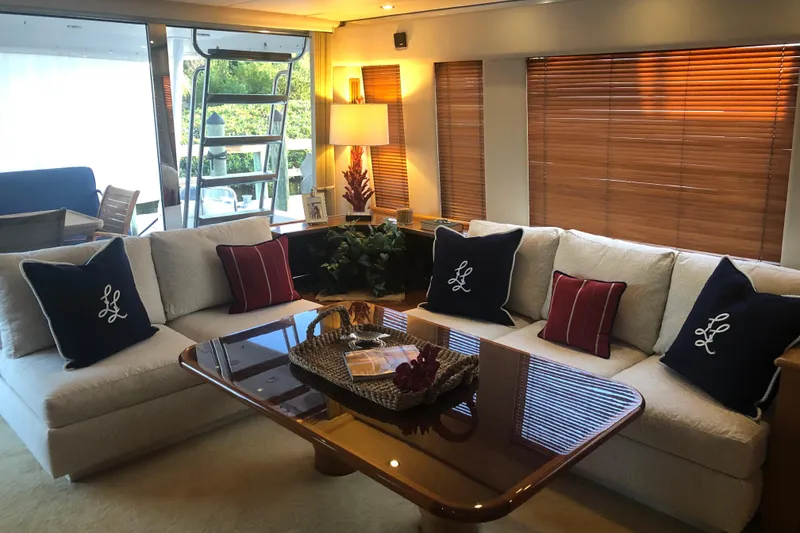 Slide: The Image of Luxurious interior of 2000 Pacific Mariner 65 Motoryacht with elegant seating and decor. - 68