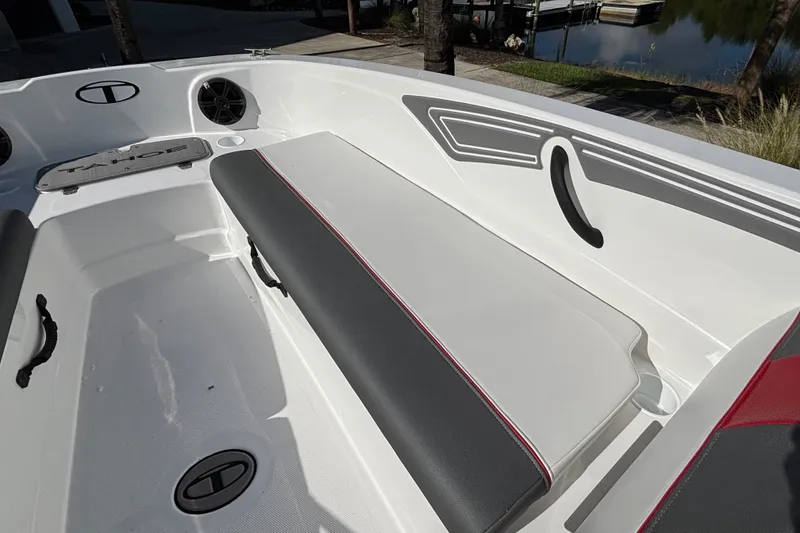 Slide: The Image of 2026 Tahoe T21 boat interior with sleek seating and modern design elements. - 7