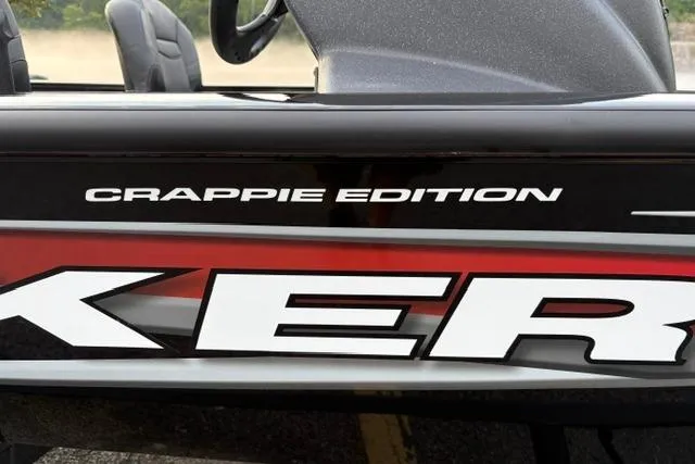 Slide: The Image of 2026 Tracker Pro Team 175 Crappie Edition boat, close-up of branding and design details. - 14