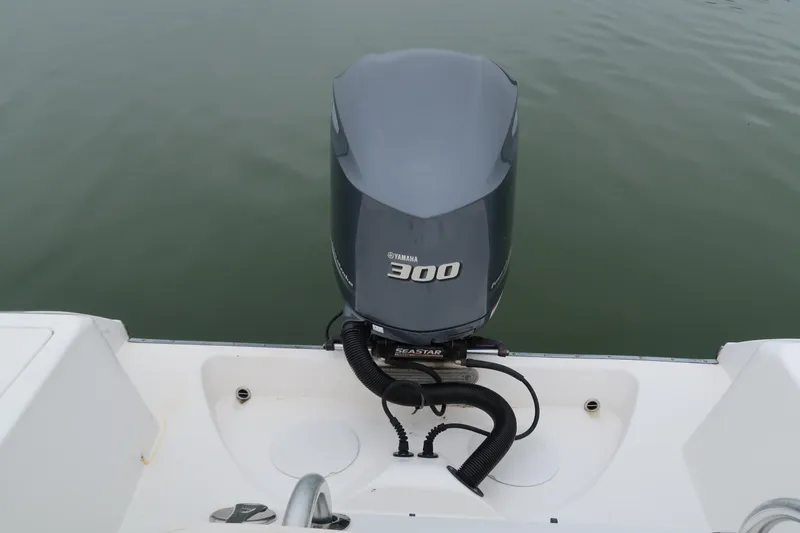 Slide: The Image of 2017 Edgewater 245CC boat with Yamaha 300 outboard motor on calm water. - 3