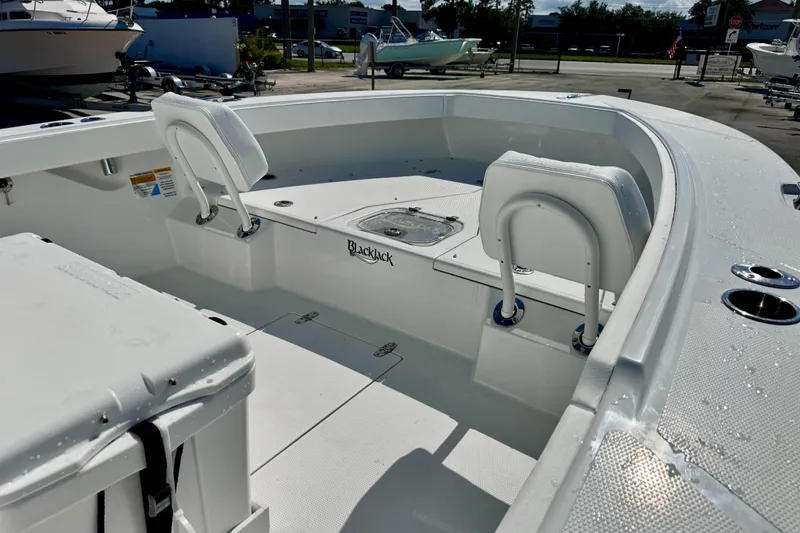 Slide: The Image of 2026 BlackJack 256 Coastal boat interior with seating and storage compartments. - 8