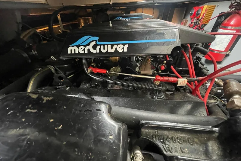Slide: The Image of Engine compartment of a 1992 Sea Ray 370 Express Cruiser with MerCruiser engine. - 26