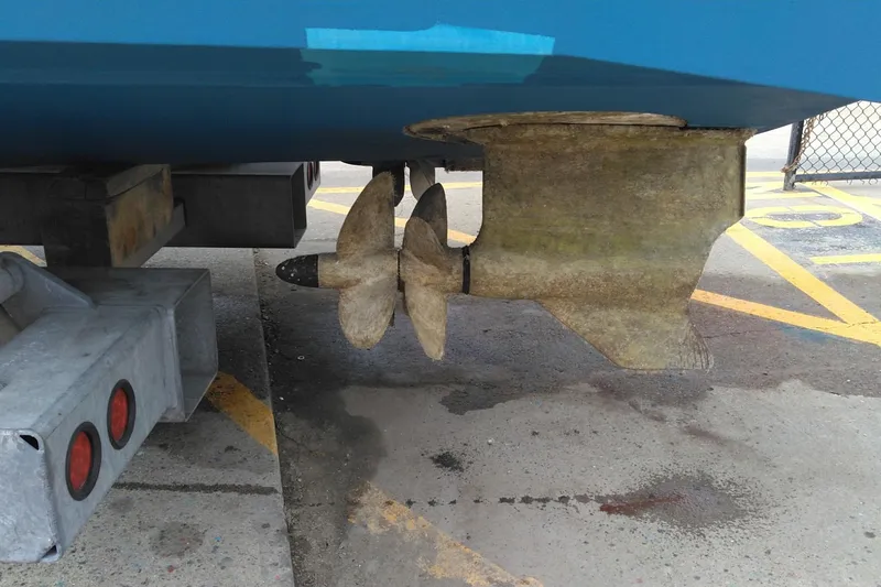 Slide: The Image of Propeller and stern drive of a 2009 Tiara Yachts 3500 Sovran on a trailer. - 28