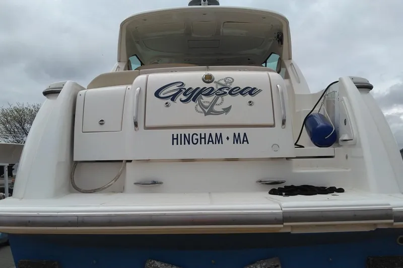 Slide: The Image of 2009 Tiara Yachts 3500 Sovran named "Gypsea" docked in Hingham, MA. - 4