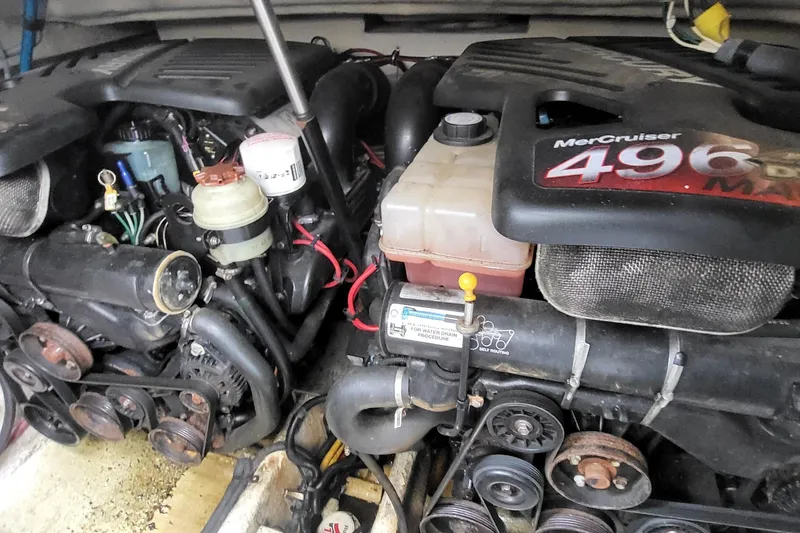 Slide: The Image of Engine compartment of a 2008 Monterey 350 Sport Yacht with MerCruiser 496 engines. - 4