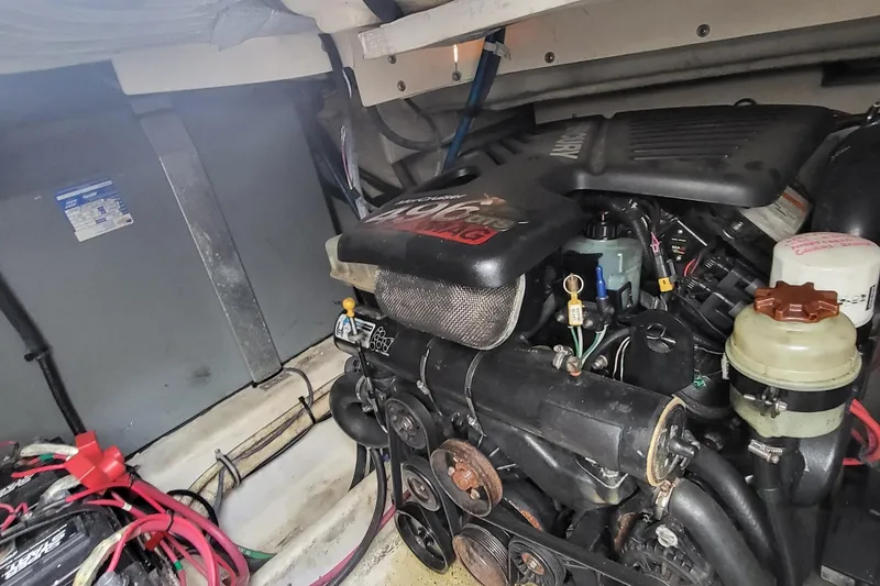 Slide: The Image of Engine compartment of a 2008 Monterey 350 Sport Yacht, showcasing mechanical components. - 5
