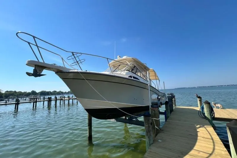Slide: The Image of 2017 Grady-White Marlin 300 boat docked on a sunny day. - 32