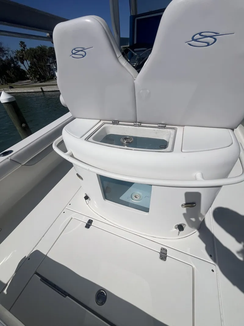 Slide: The Image of Interior of a 2020 ShearWater Carolina boat with seating. - 14