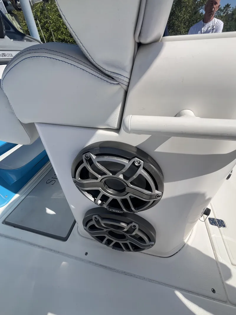 Slide: The Image of Speakers on a 2020 ShearWater Carolina boat. - 19