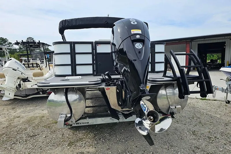 Slide: The Image of 2026 Bentley Pontoons 243 FNC Fish N Cruise with powerful outboard motor. - 8