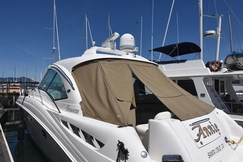Slide: The Image of 2007 Sea Ray 48 Sundancer yacht docked at marina. - 7