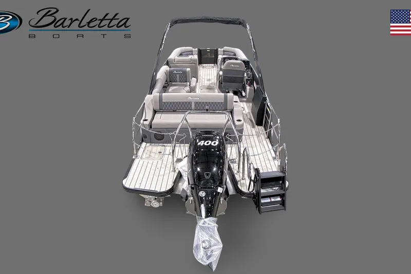 Slide: The Image of 2023 Barletta Lusso 25UA pontoon boat with sleek design and powerful engine. - 3