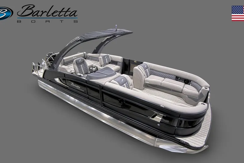 Slide: The Image of 2023 Barletta Lusso 25UA pontoon boat with luxurious seating and sleek design. - 5