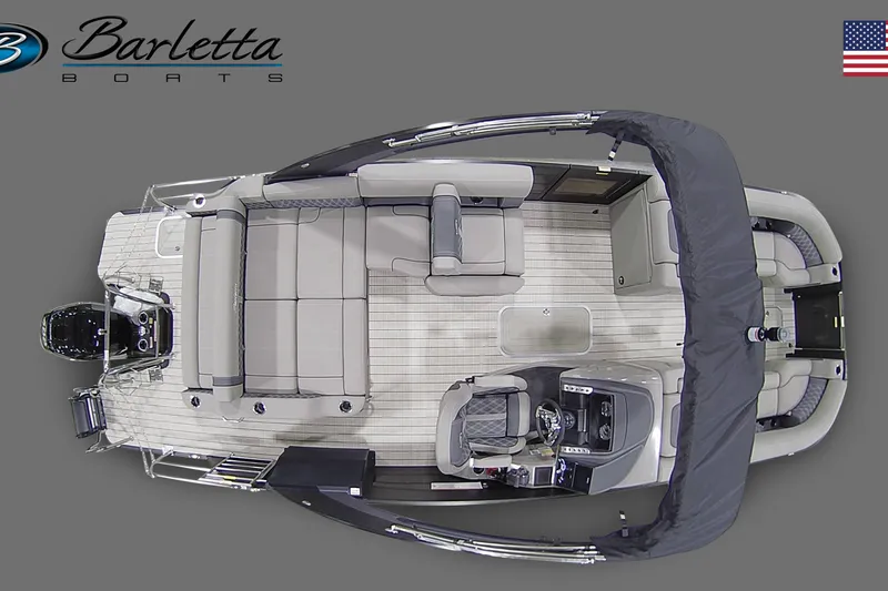 Slide: The Image of Top view of 2023 Barletta Lusso 25UA pontoon boat with seating and helm. - 7