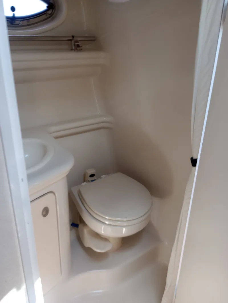 Slide: The Image of Interior view of the bathroom on a 2005 Sea Ray 270 Amberjack boat. - 29