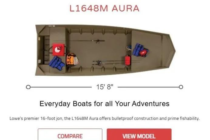 The Image of Lowe L1648M Aura Jon boat, 2026 model, 16-foot, durable construction, ideal for fishing adventures. - 1
